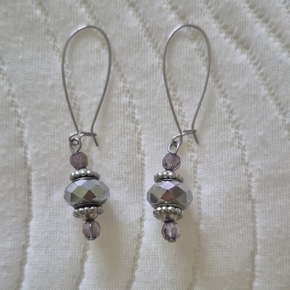 Silver Dangle Earrings with Textured Bead Cap and Lustrous Bead